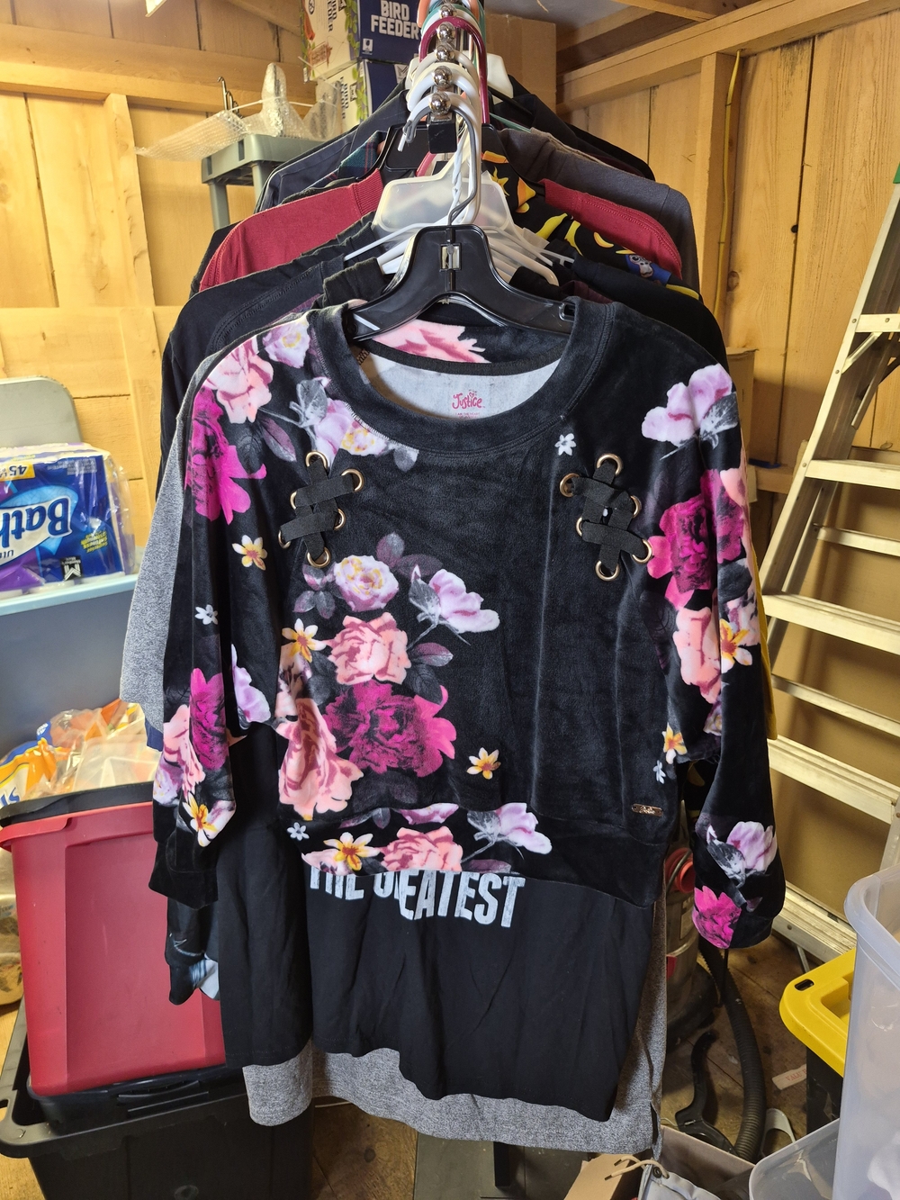 Justice Black Floral Lace-Up Hoodie with Pink & White Flowers Bin 46